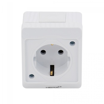 Priza simpla HEPOL aparenta, rama inclusa, contact de protectie, alba, AN Priza simpla HEPOL aparenta, rama inclusa, contact de protectie, alba, AN