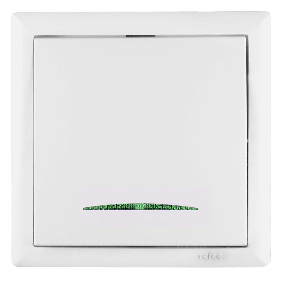 Intrerupator simplu iMKⓇ cap scara, cu indicator luminos, incastrat, rama inclusa, alb, AN