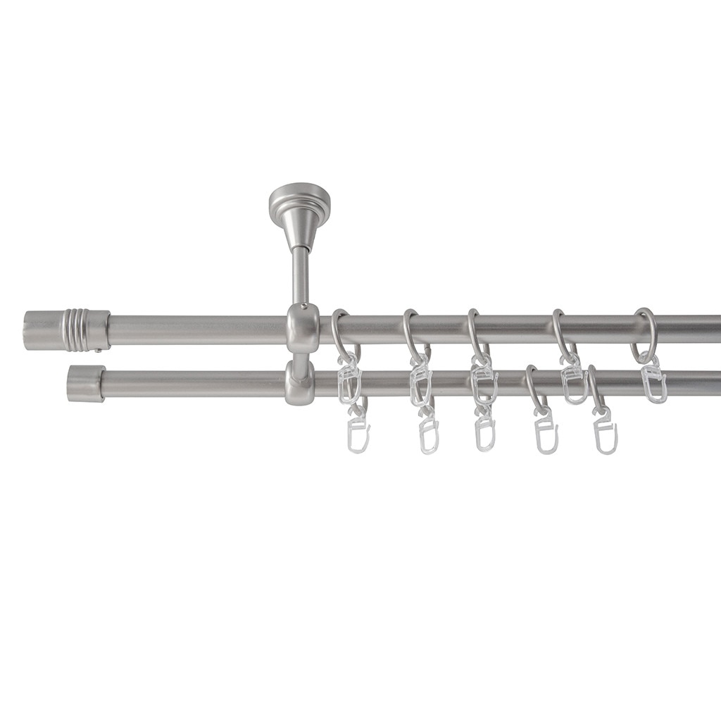 Galerie metalica 200 cm pentru perdele cu prindere in tavan, dubla, model Celtex, grosime 16 mm, inox, KIT COMPLET