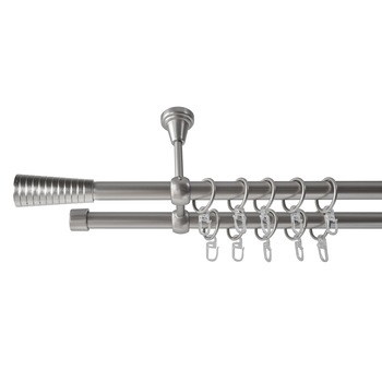 Galerie metalica 120 cm pentru perdele cu prindere in tavan, dubla, model Ramses, grosime 19 mm, inox, KIT COMPLET Galerie metalica 120 cm pentru perdele cu prindere in tavan, dubla, model Ramses, grosime 19 mm, inox, KIT COMPLET