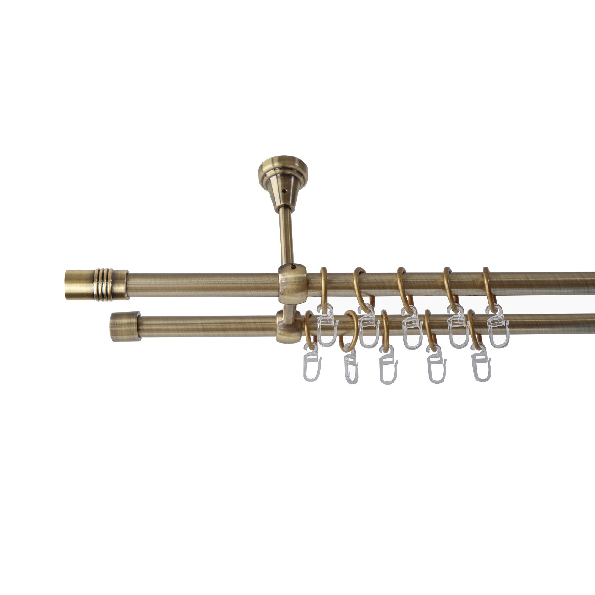 Galerie metalica 120 cm pentru perdele cu prindere in tavan, dubla, model Celtex, grosime 16 mm, auriu antic, KIT COMPLET