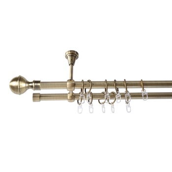 Galerie metalica 200 cm pentru perdele cu prindere in tavan, dubla, model Kugel, grosime 19 mm, auriu antic, KIT COMPLET Galerie metalica 200 cm pentru perdele cu prindere in tavan, dubla, model Kugel, grosime 19 mm, auriu antic, KIT COMPLET