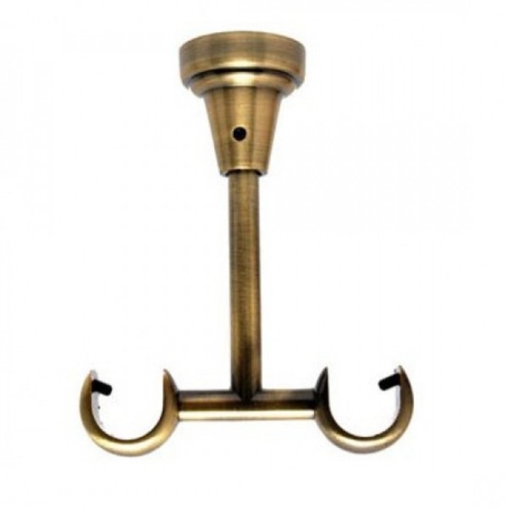 Galerie metalica 240 cm pentru perdele cu prindere in tavan, dubla, model Carlig, grosime 19 mm, auriu antic, KIT COMPLET