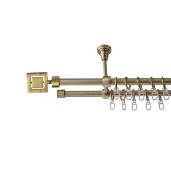 Galerie metalica 120 cm pentru perdele cu prindere in tavan, dubla, model Nero, grosime 16 mm, auriu antic, KIT COMPLET Galerie metalica 120 cm pentru perdele cu prindere in tavan, dubla, model Nero, grosime 16 mm, auriu antic, KIT COMPLET