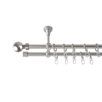 Galerie metalica 240cm pentru perdele cu prindere in tavan, dubla, model Kugel, grosime 16 mm, inox, KIT COMPLET Galerie metalica 240cm pentru perdele cu prindere in tavan, dubla, model Kugel, grosime 16 mm, inox, KIT COMPLET