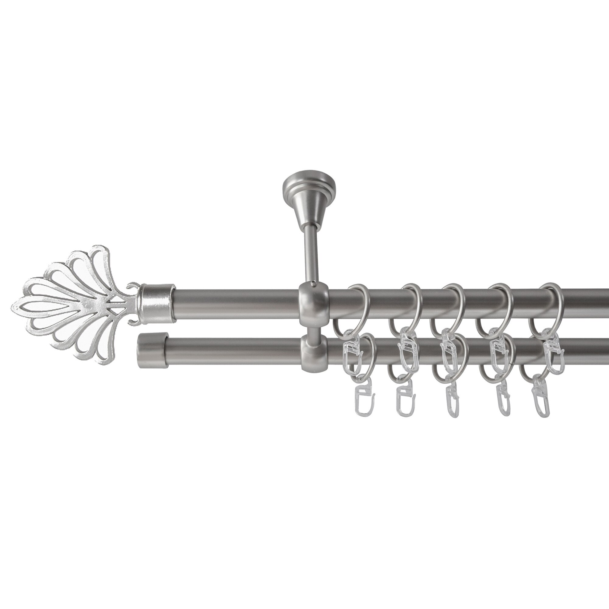 Galerie metalica 120 cm pentru perdele cu prindere in tavan, dubla, model Evantai, grosime 19 mm, inox, KIT COMPLET