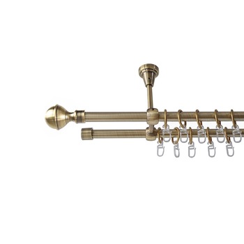 Galerie metalica 200 cm pentru perdele cu prindere in tavan, dubla, model Kugel, grosime 16 mm, auriu antic, KIT COMPLET Galerie metalica 200 cm pentru perdele cu prindere in tavan, dubla, model Kugel, grosime 16 mm, auriu antic, KIT COMPLET
