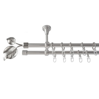Galerie metalica 120 cm pentru perdele cu prindere in tavan, dubla, model Frunza, grosime 19 mm, inox, KIT COMPLET Galerie metalica 120 cm pentru perdele cu prindere in tavan, dubla, model Frunza, grosime 19 mm, inox, KIT COMPLET