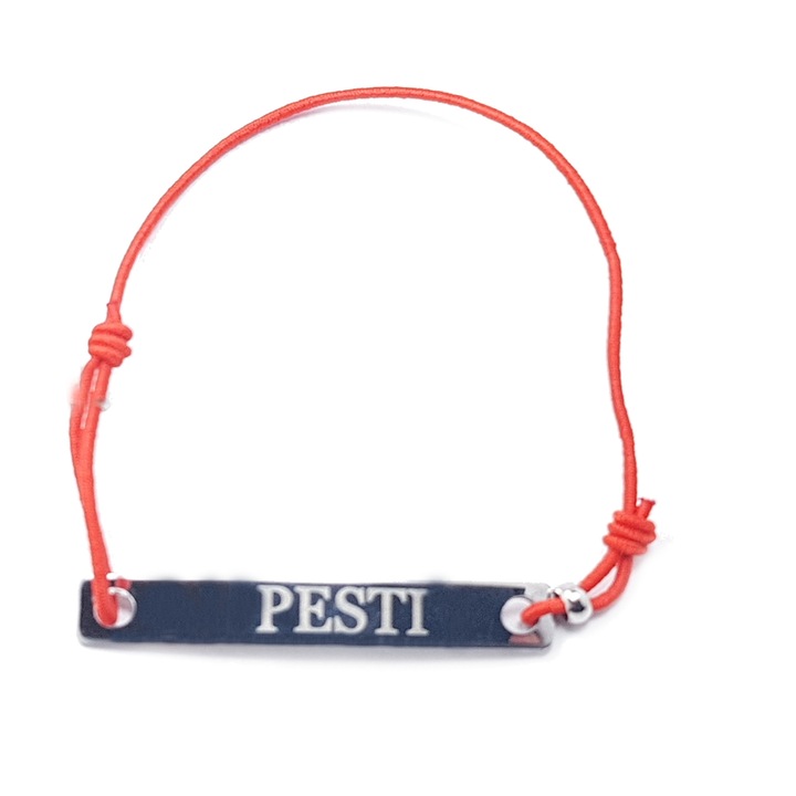 Bratara rosie cu snur ajustabil si placuta gravata cu zodia pesti