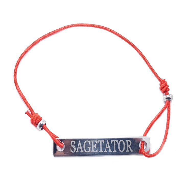 Bratara rosie cu snur ajustabil si placuta gravata cu zodia sagetator