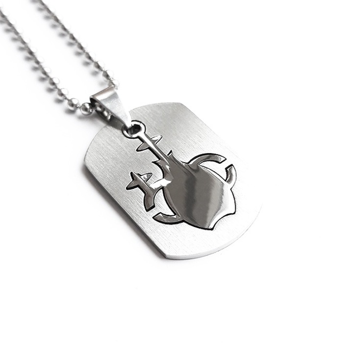 Pandantiv zodia Varsator, Dog Tag cu lant inox US Army, PS Personal Style, argintiu, grosime lant 3 mm, lungime 60 cm