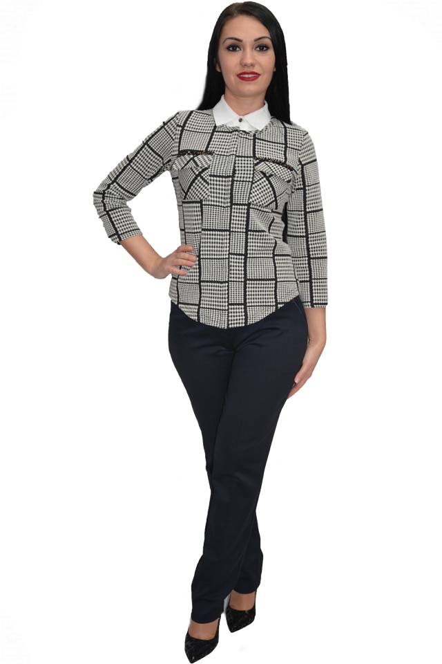 Pantaloni office cu accesoriu, D&J Exclusive, Albastru marin