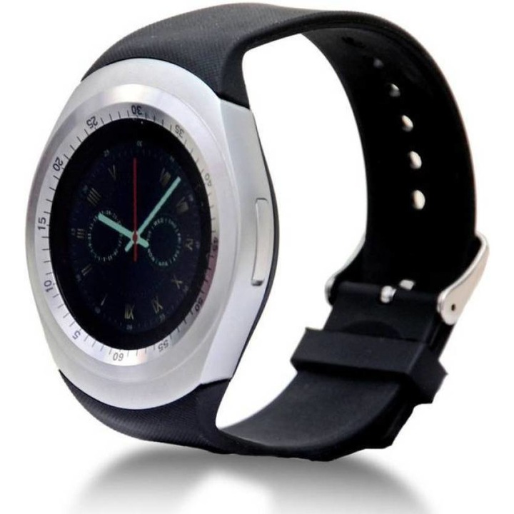 Smartwatch MediaTek Y1 Silver Watch, érintőképernyő, Bluetooth, SIM értesítések, lépésszámláló, alvásfigyelés
