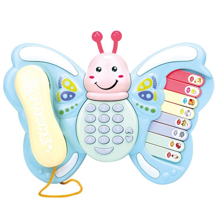 Bebeking Zenélő baba játék, zongora és telefon, pillangó alakú