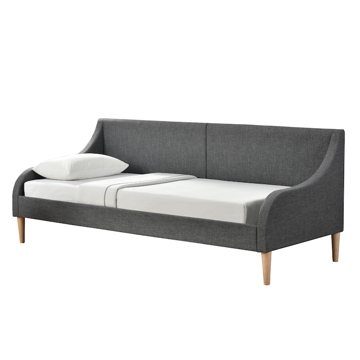 Canapea eleganta sofa / recamier Ada1, en.casa, 90 x 200 cm, MDF/tesatura, gri inchis, pat pentru 1 persoana fara saltea