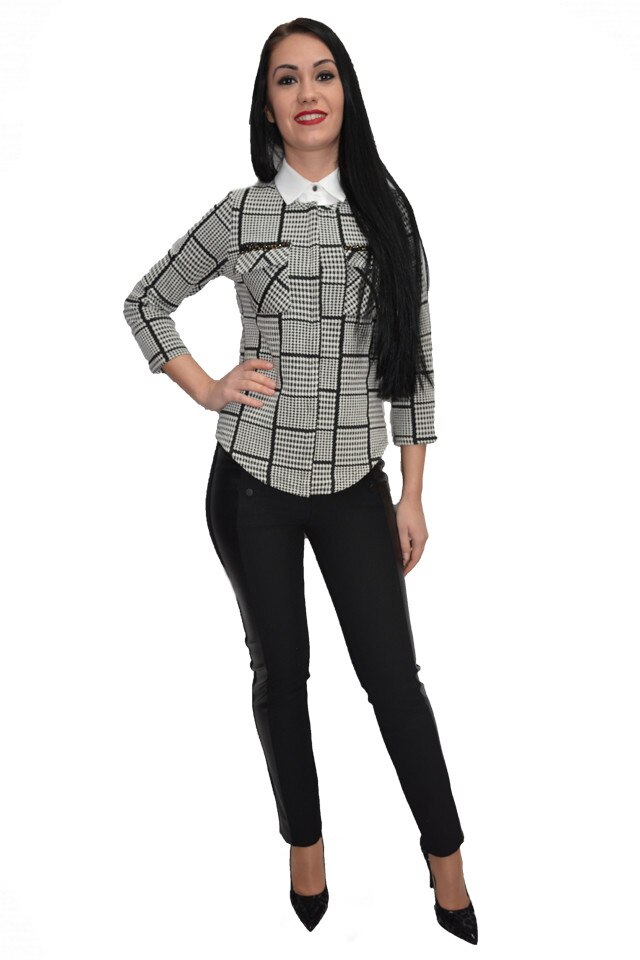 Pantaloni casual cu insertii si nasturi, D&J Exclusive, Negru