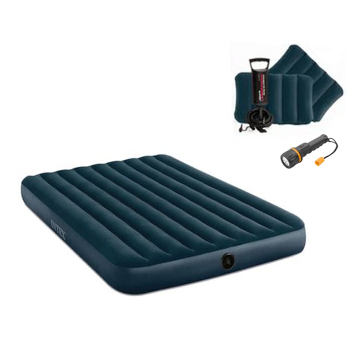 OEM YTG-D11 Felfújható matrac, 2 párnával, pumpával és elemlámpával, 203x152x25cm, 2 személyes