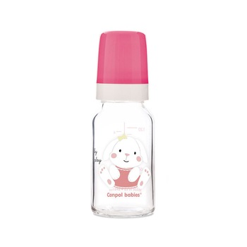 Biberon din sticla cu tetina din silicon 120 ml Canpol Babies 42/602R, Roz 3+ luni Biberon din sticla cu tetina din silicon 120 ml Canpol Babies 42/602R, Roz 3+ luni