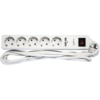 Prelungitor MYRIA MY2319, 5 prize Schuko, 3m, H05VV-F 3G1.5mm, intrerupator, 2x USB, alb