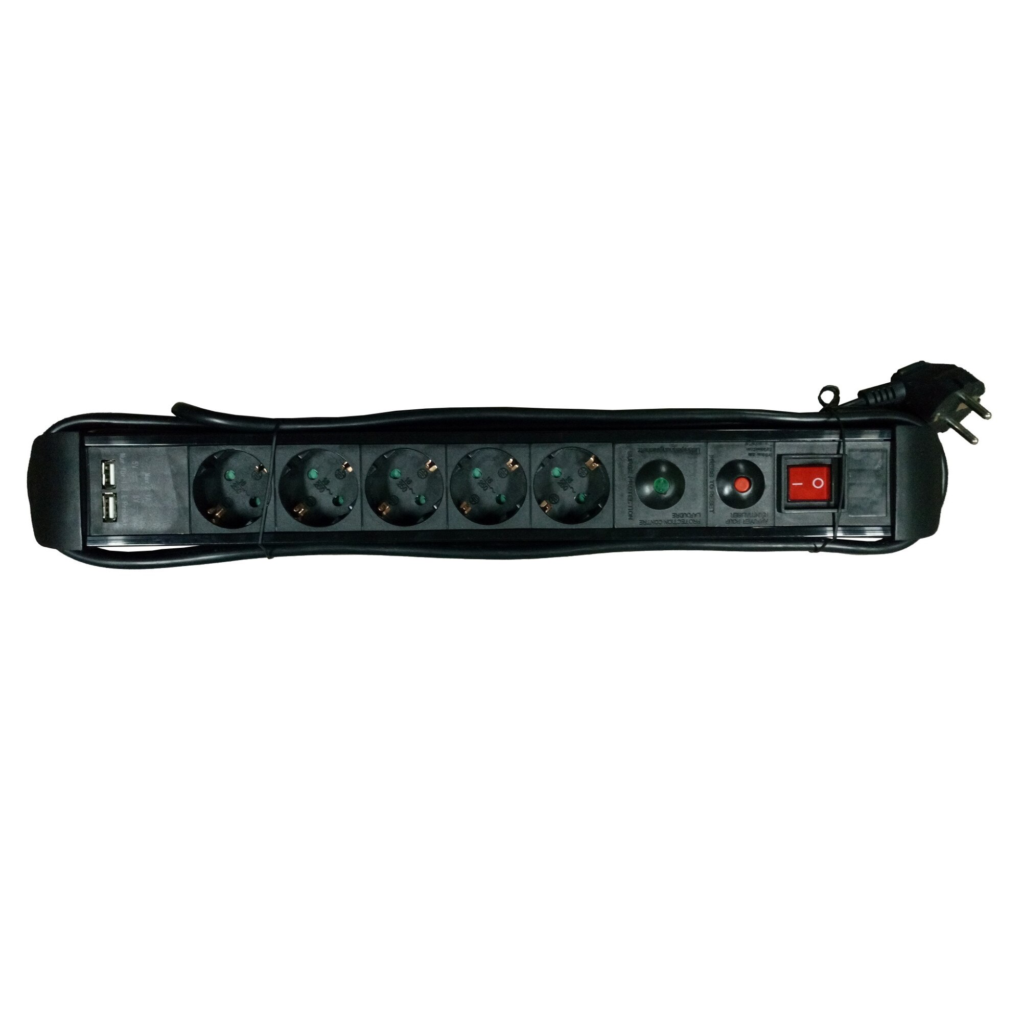 Prelungitor MYRIA MY2328, 5 prize Schuko cu protectie, 3m, H05VV-F 3G1.5mm, 2x USB, siguranta resetabila, negru