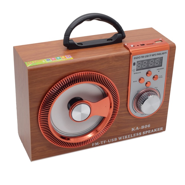 Boxa portabila cu radio si bluetooth KA-B06, Maro, 8W