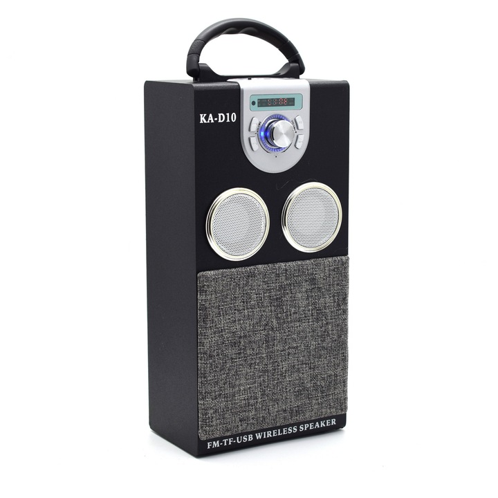 Boxa portabila cu radio si bluetooth KA-D10, Negru/Argintiu, 8W
