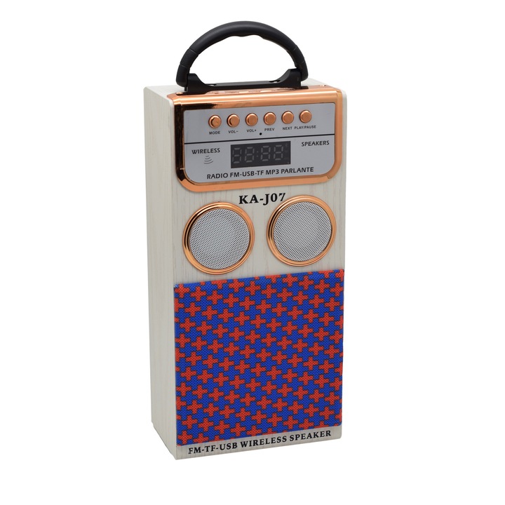 Boxa portabila cu radio si bluetooth KA-J07, Crem/auriu, 8W