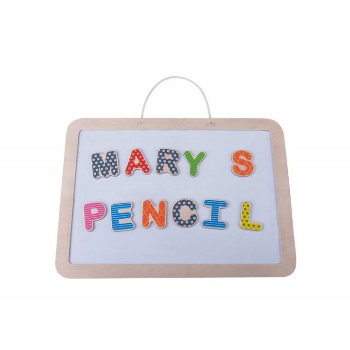 Puzzle cu alfabet magnetic si placa de desenat, EverEarth, Lemn, 3 ani+