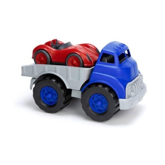 Camion cu masina curse Green Toys, albastru, 1+, eco -friendly