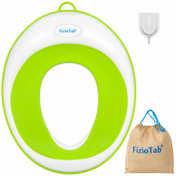 Reductor WC Copii FizioTab® - Suprafata de Siguranta Antialunecare, Portabil, Alb/Verde