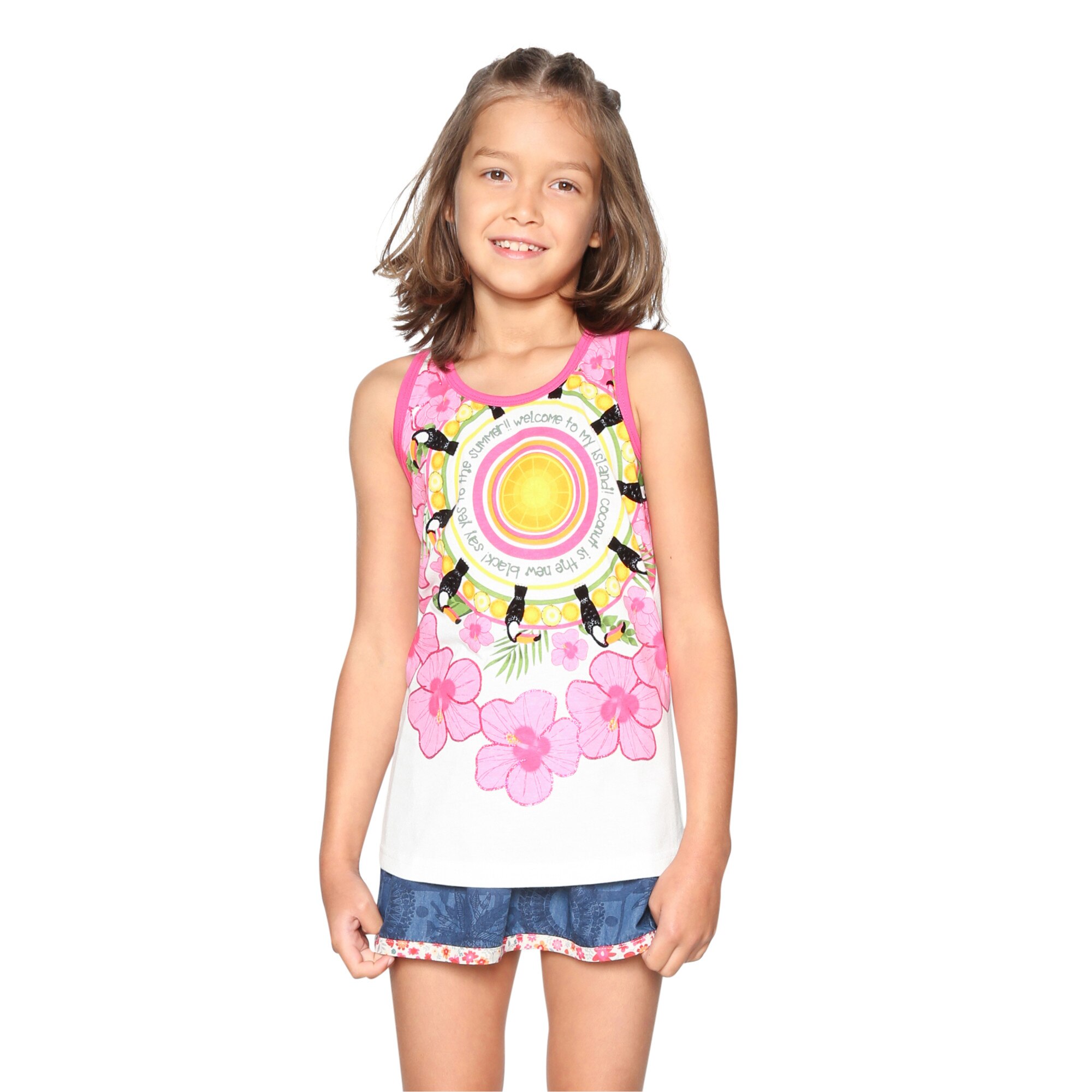Top fete, Desigual, cu spate decupat si imprimeu, Tacoma, 7-8 ani