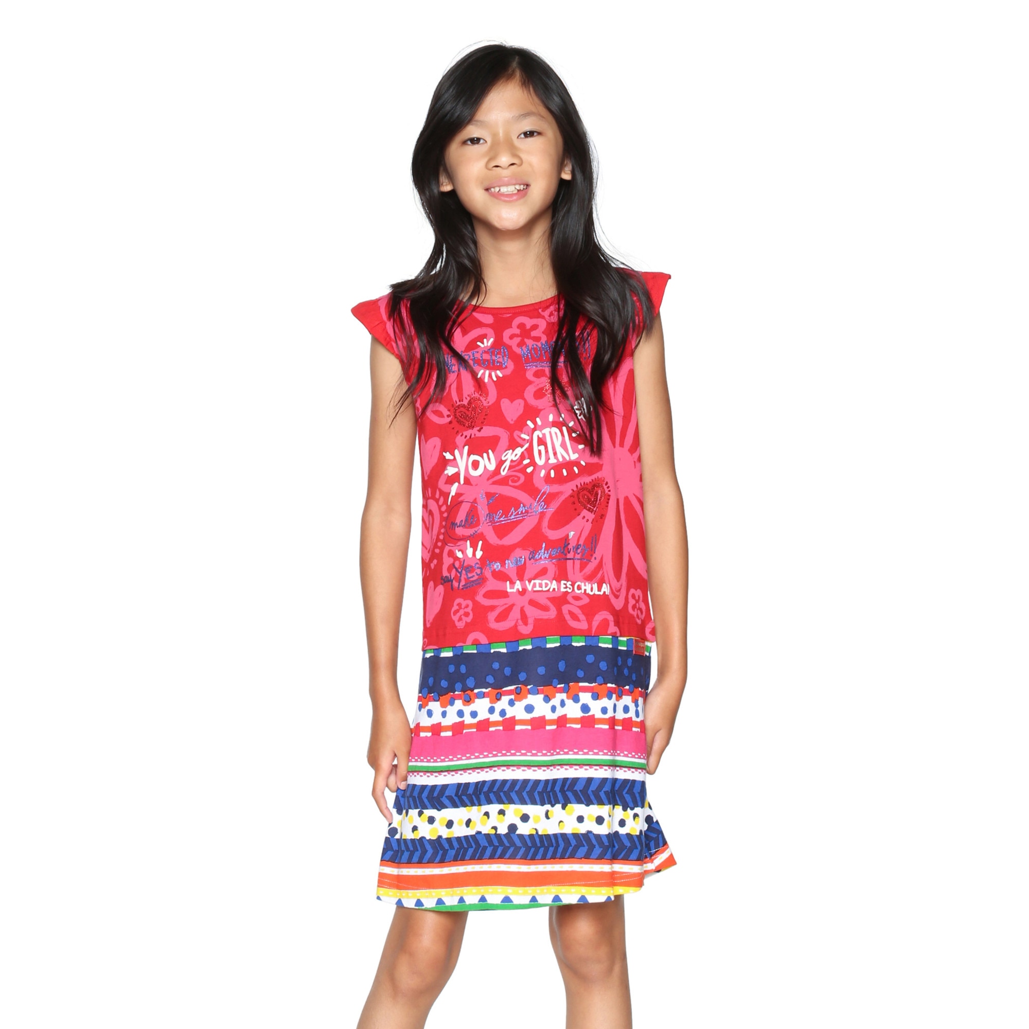 Rochie fete, Desigual, evazata fara maneci cu imprimeu geometric, Wilminton, 9-10 ani