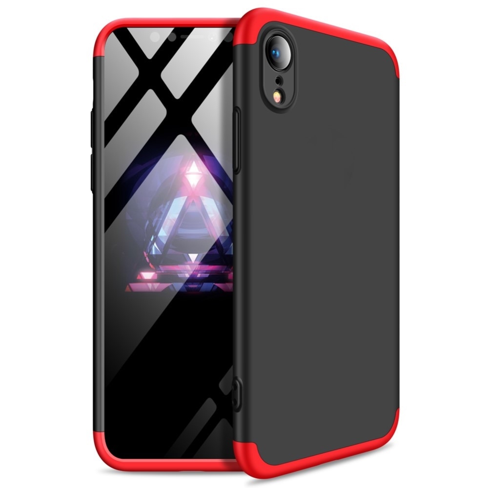 Husa iPhone XR - Protectie 360 grade, 3 in 1, Plastic, Neagra/Rosie