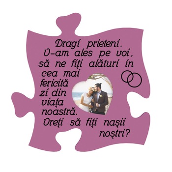Rama foto tip puzzle, inima mica, personalizata, Vreti sa fiti nasii nostri? fucsia, foto 10x10 Rama foto tip puzzle, inima mica, personalizata, Vreti sa fiti nasii nostri? fucsia, foto 10x10
