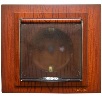 Priza simpla iMKⓇ incastrata, cu capac, contact de protectie, protectie copii, rama inclusa, maro, AN Priza simpla iMKⓇ incastrata, cu capac, contact de protectie, protectie copii, rama inclusa, maro, AN