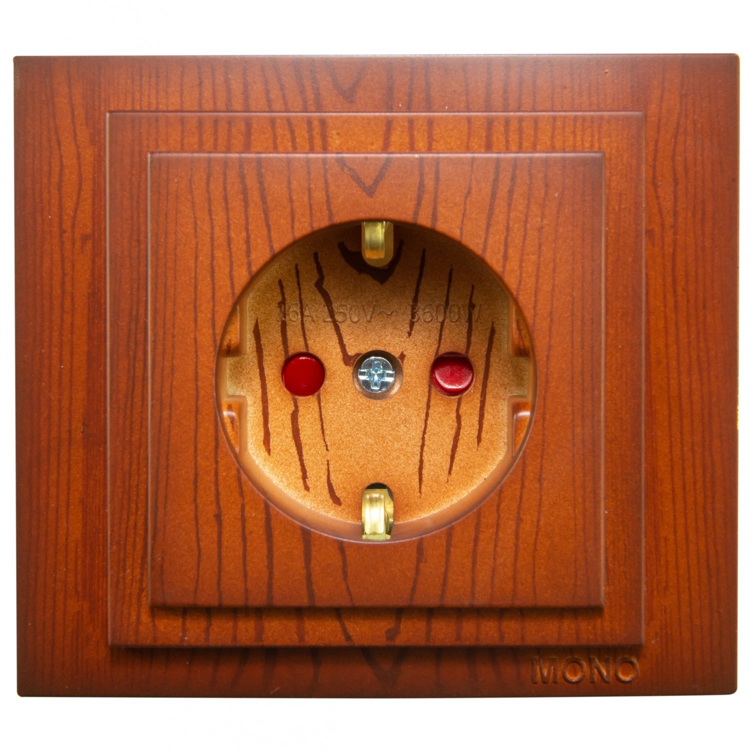 Priza Mono Electric, simpla, incastrata, contact de protectie, protectie copii, rama inclusa, cires, 80 x 90 mm