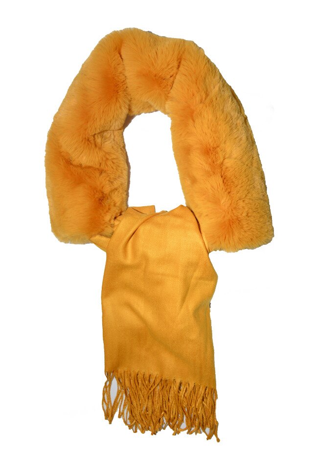 Esarfa moderna, toamna-iarna cu blana, D&J Exclusive, Galben