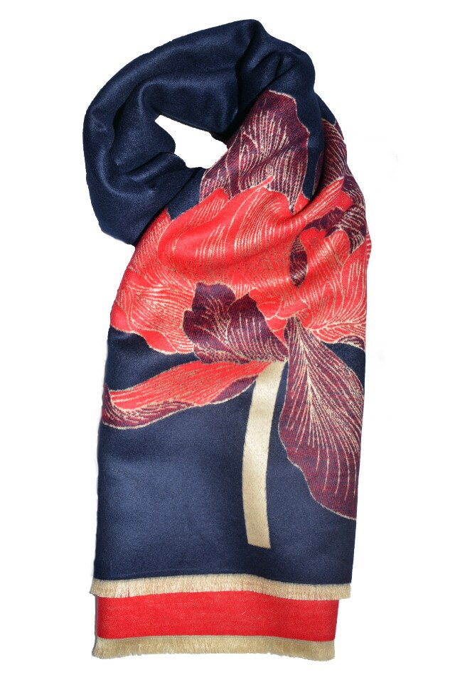 Esarfa tip sal cu imprimeu floral, D&J Exclusive,Bleumarin