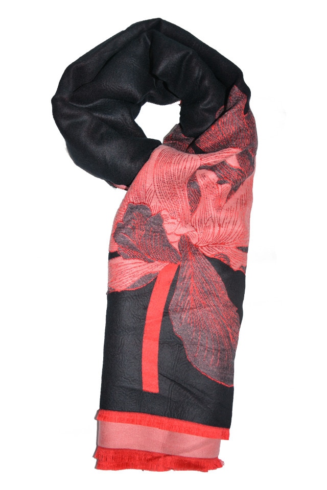 Esarfa tip sal cu imprimeu floral, D&J Exclusive,Negru