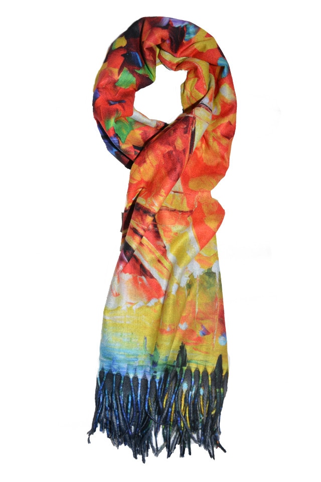 Esarfa tip sal moderna cu imprimeu abstract, D&J Exclusive, Rosu