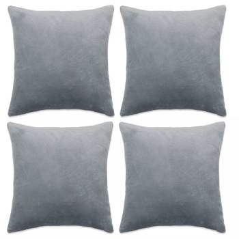 Set de 4 huse pentru perne decorative, vidaXL, Velur, 50 x 50 cm, Gri Set de 4 huse pentru perne decorative, vidaXL, Velur, 50 x 50 cm, Gri
