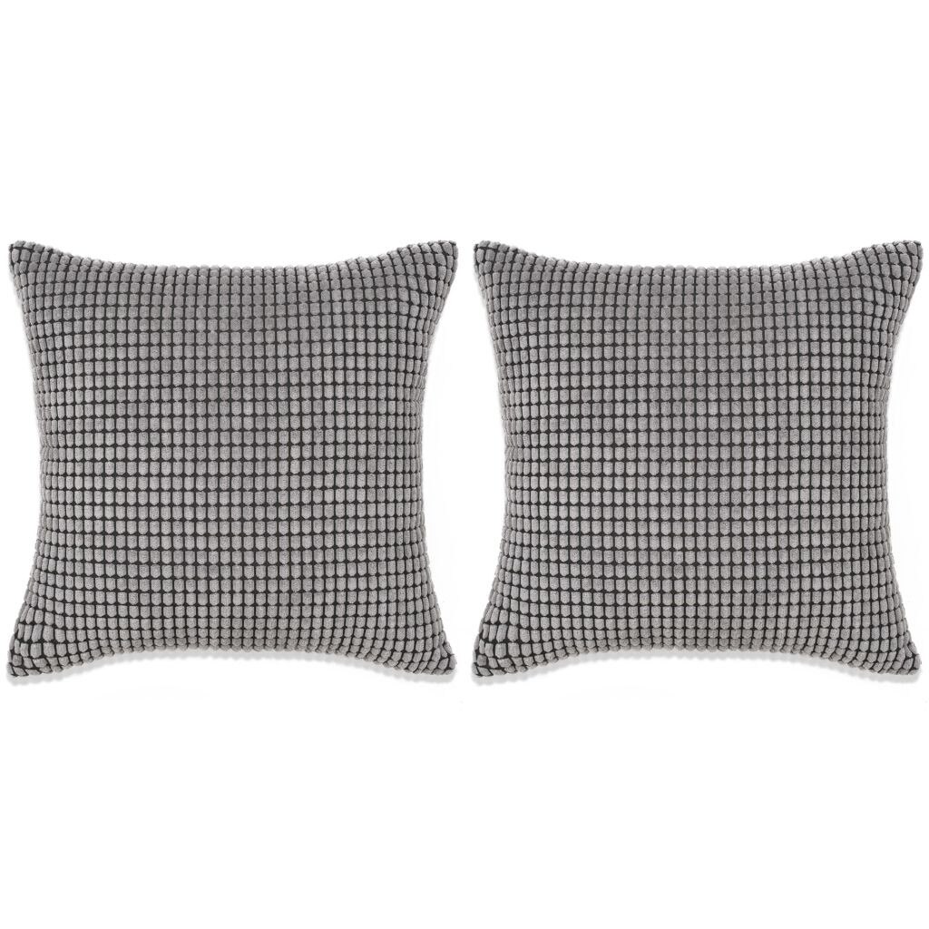 Set de 2 perne decorative, vidaXL, Velur cu model patratele, 45 x 45 cm, Gri