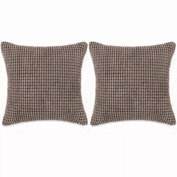 Set de 2 perne decorative, vidaXL, Velur cu model patratele, 45 x 45 cm, Maro Set de 2 perne decorative, vidaXL, Velur cu model patratele, 45 x 45 cm, Maro