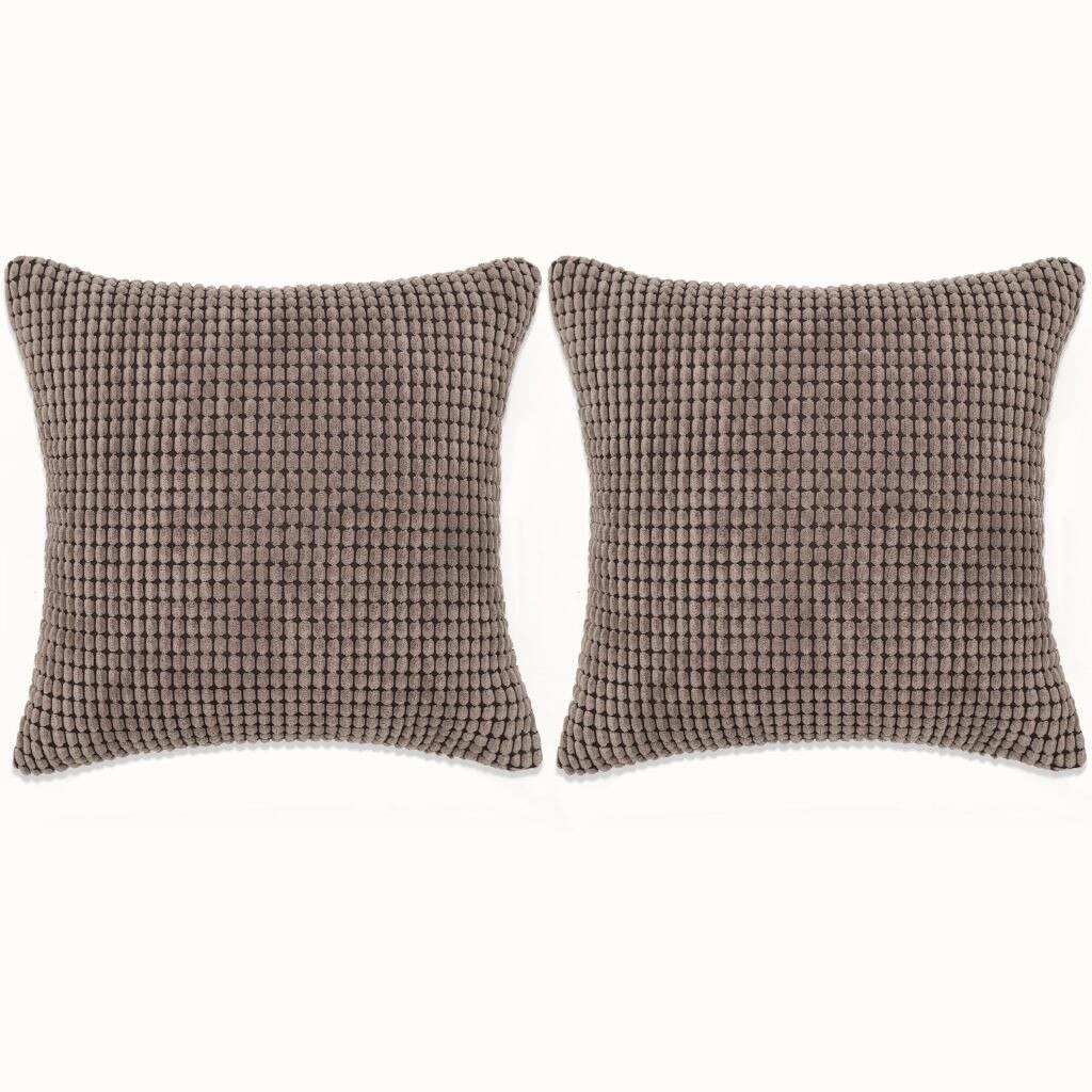 Set de 2 perne decorative, vidaXL, Velur cu model patratele, 60 x 60 cm, Maro