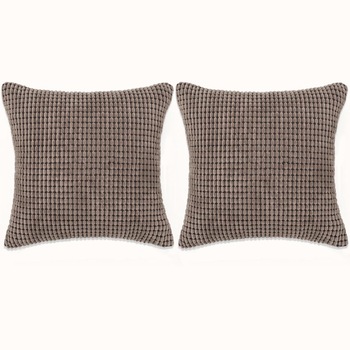 Set de 2 perne decorative, vidaXL, Velur cu model patratele, 60 x 60 cm, Maro Set de 2 perne decorative, vidaXL, Velur cu model patratele, 60 x 60 cm, Maro