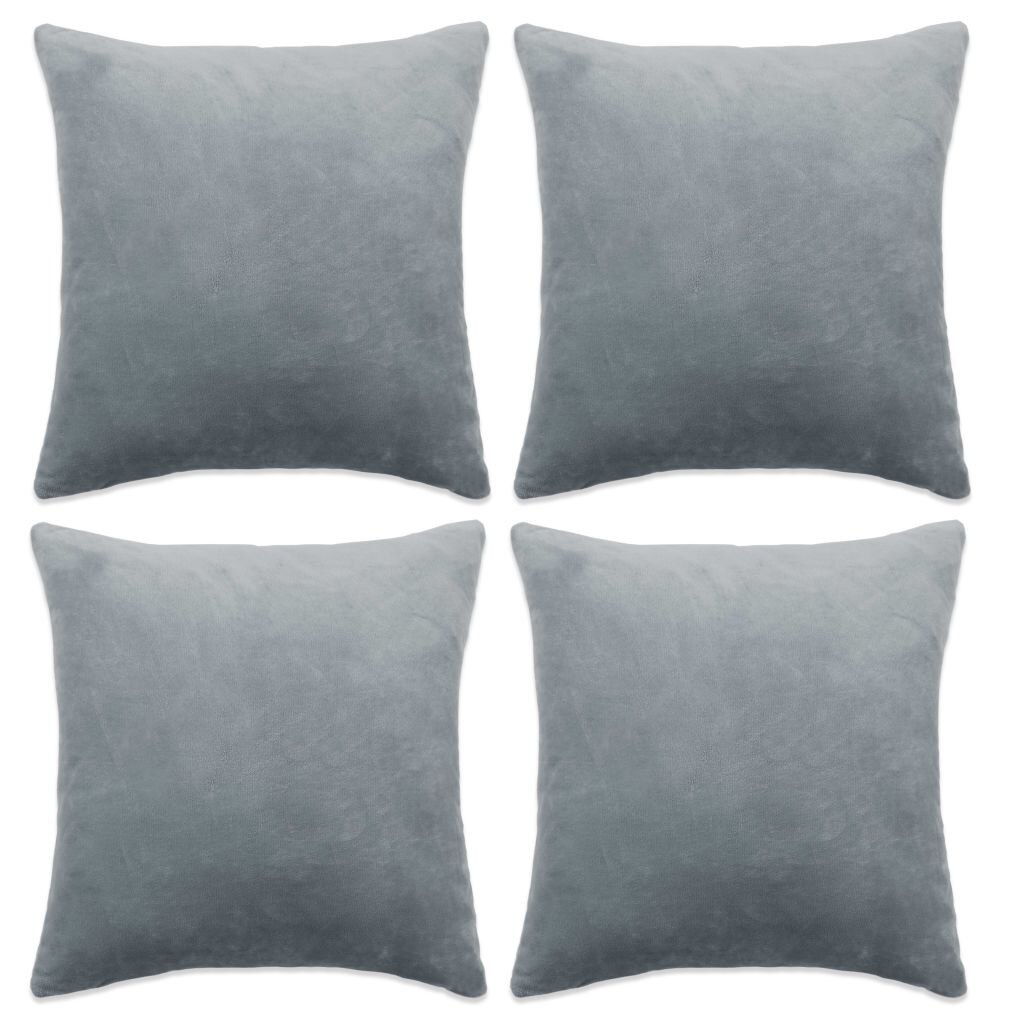Set de 4 huse pentru perne decorative, vidaXL, Velur, 80 x 80 cm, Gri