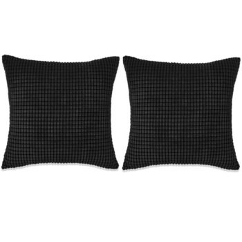 Set de 2 perne decorative, vidaXL, Velur cu model patratele, 45 x 45 cm, Negru Set de 2 perne decorative, vidaXL, Velur cu model patratele, 45 x 45 cm, Negru