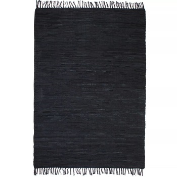 Covor Chindi lucrat manual, vidaXL, Piele, 160 x 230 cm, Negru Covor Chindi lucrat manual, vidaXL, Piele, 160 x 230 cm, Negru