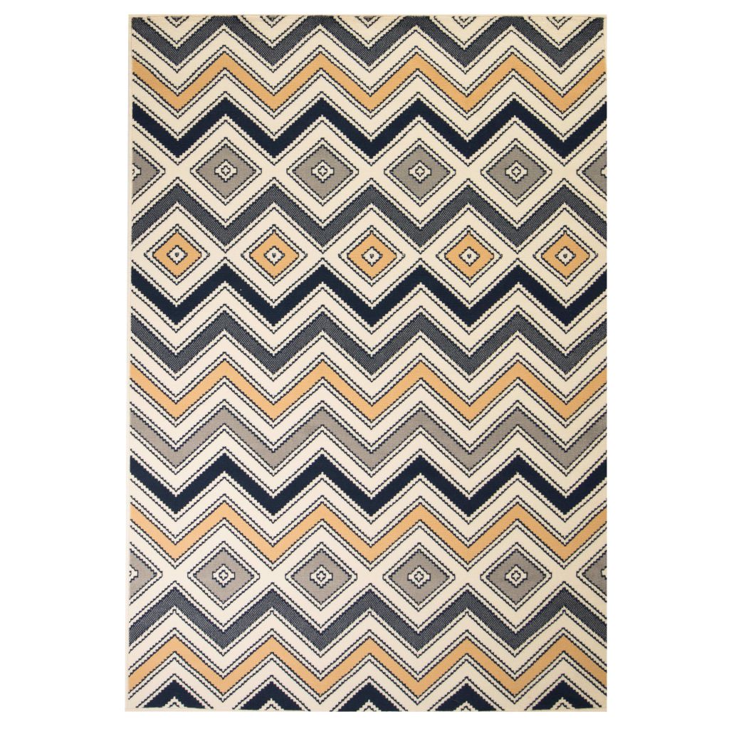 Covor model zig-zag, vidaXL, Polipropilena, 120 x 170 cm, 1350 g / m², 7 mm, Negru/Albastru