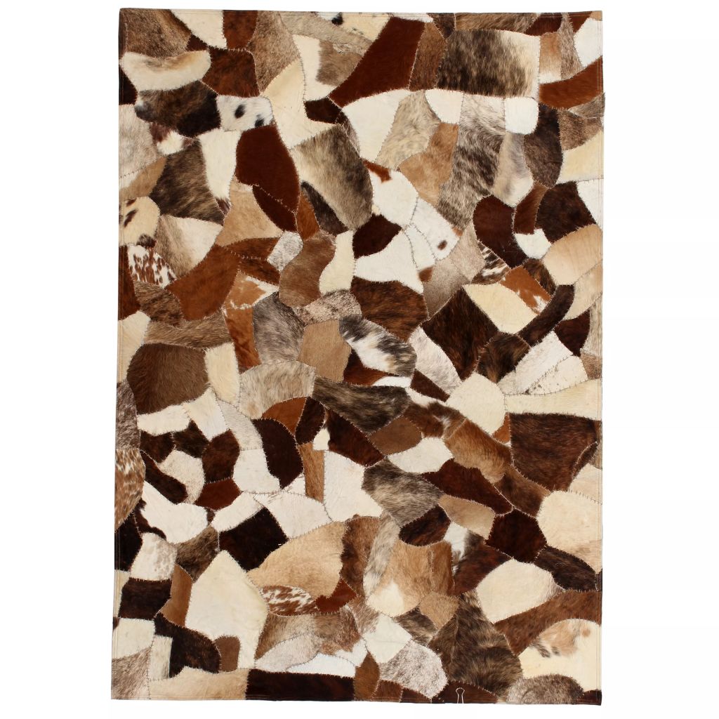 Covor din piele naturala model mozaic, vidaXL, 80 x 150 cm, 1900 g/m², 8 mm, Multicolor